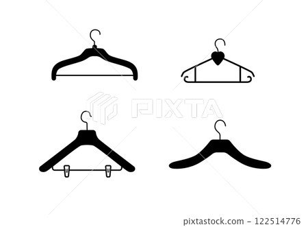 Hangers set badges for clothes and accessories. Vector illustration of hangers wardrobe fitting room. Hangers set badges for clothes and accessories. Vector illustration of hangers wardrobe fitting room. 122514776