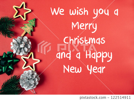 Red background with a Christmas tree and stars Red background with a Christmas tree and stars 122514911