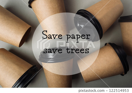 Save paper save trees. This is a message that is being conveyed through a series of coffee cups. 122514953
