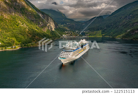Geiranger fjord, Norway aerial photography. Geiranger fjord, Norway aerial photography. 122515113