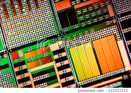 Silicon semiconductor wafer close-up. In electronics, a wafer also called a slice or substrate is a thin slice of semiconductor, a crystalline silicon, used for the fabrication of integrated circuits Silicon semiconductor wafer close-up. In electronics, a wafer also called a slice or substrate is a thin slice of semiconductor, a crystalline silicon, used for the fabrication of integrated circuits 122515115