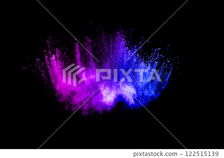 Colorful powder explosion of blue and purple sparks. The colors are vibrant and the image is dynamic. 122515139