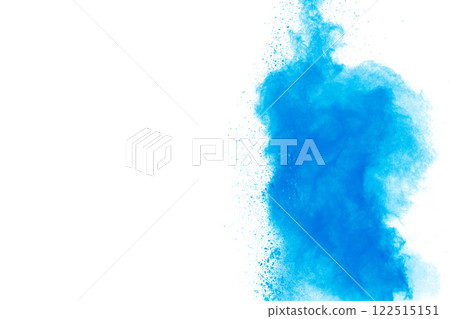 Blue explosion of powdery blue paint. The blue paint is scattered in the air, creating a sense of movement and energy. 122515151