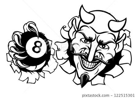 Devil Angry Pool 8 Ball Billiards Mascot Cartoon Devil Angry Pool 8 Ball Billiards Mascot Cartoon 122515301