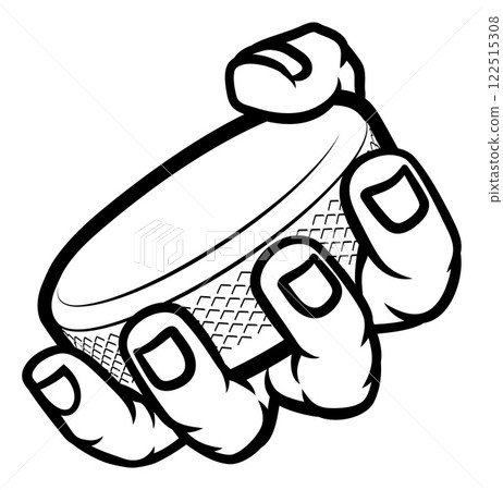 Mascot Person Hand Fist Holding Ice Hockey Puck 122515308