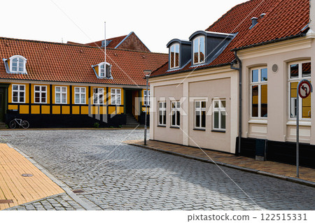 Colored traditional houses in a row in Ronne, Bornholm, Denmark Colored traditional houses in a row in Ronne, Bornholm, Denmark 122515331