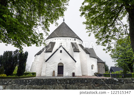 White round Osterlars church on the island of Bornholm, Denmark. 122515347
