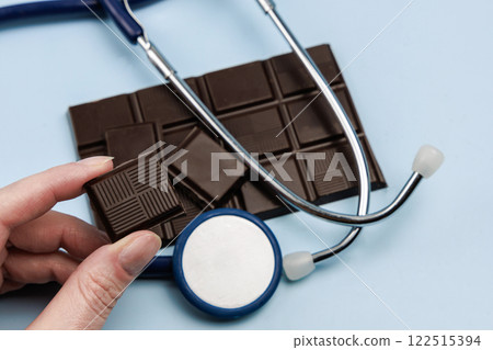 Delicious dark chocolate bar. Healthy eating concept Delicious dark chocolate bar. Healthy eating concept 122515394