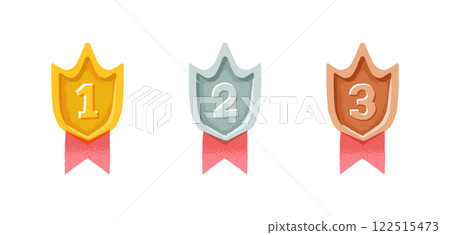 Gold, silver and bronze emblems hand-drawn illustration set Gold, silver and bronze emblems hand-drawn illustration set 122515473