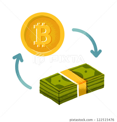 Illustration of converting Bitcoin into cash 122515476