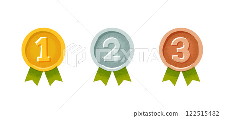 金、銀、銅牌與絲帶排名圖示集 122515482