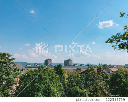 City skyline with a clear blue sky and a few clouds City skyline with a clear blue sky and a few clouds 122515739
