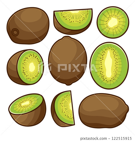 Kiwi fruit arranged in various shapes. 122515915