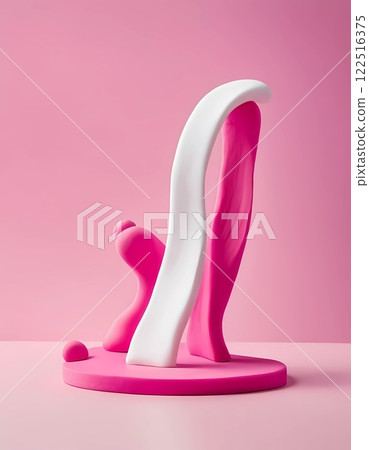 Colorful play doh is formed into abstract shapes against a smooth pink backdrop, showcasing artistic creativity and vibrant color contrast in crafting activities. Generative AI 122516375