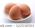 Red eggs and 3 brown eggs on a white background 122516501