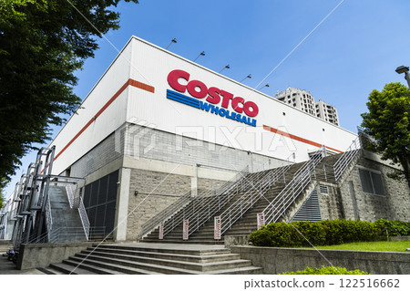 View of Costco wholesale storefront in Taichung, Taiwan. Costco Wholesale Company is the largest membership warehousing club in the United States. 122516662