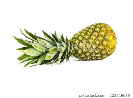 A large ripe pineapple lies on a white background 122516679