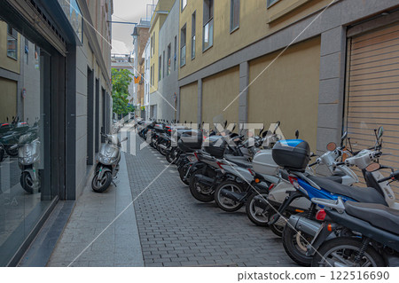 Lloret De Mar, Spain - 09/22/2017: scooter Parking on the city street 122516690