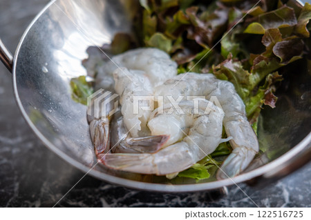 Raw Shrimp in Fish Sauce served on a bowl. Thai food Raw Shrimp in Fish Sauce served on a bowl. Thai food 122516725