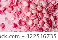 white and pink macaroon on a pink background 122516735
