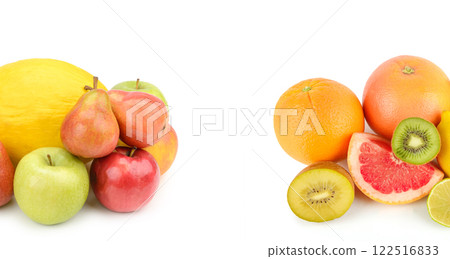 Set of fruits isolated on a white background. Free space for text. Collage. 122516833