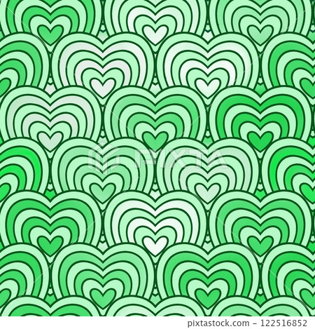 Seamless pattern with green wavy lines in the shape of a heart on a green background. Seamless pattern with green wavy lines in the shape of a heart on a green background. 122516852