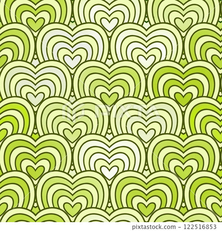 Seamless pattern with yellow wavy lines in the shape of a heart on a yellow background. Seamless pattern with yellow wavy lines in the shape of a heart on a yellow background. 122516853