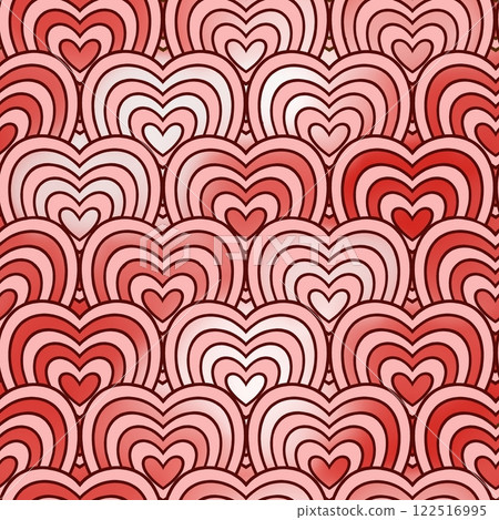 Seamless pattern with pink wavy lines in the shape of a heart on a red background. Seamless pattern with pink wavy lines in the shape of a heart on a red background. 122516995