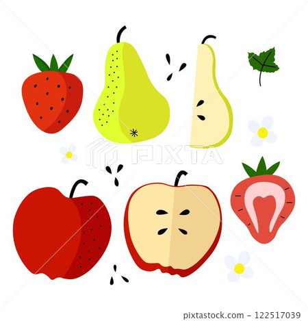Colorful illustration with fruits and floral elements on white background. Colorful illustration with fruits and floral elements on white background. 122517039