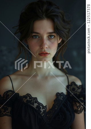 A woman in a black dress posing for a picture 122517378