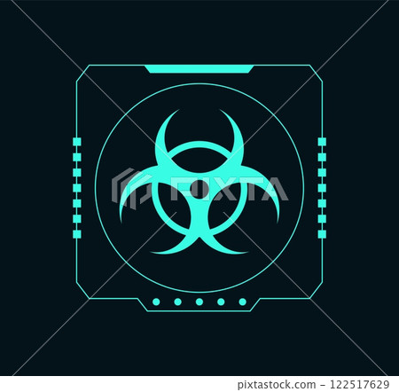 UI digital icon. Radioactivity pictogram. Radiation warning. Nuclear energy. Power atomic reactor. Danger toxic pollution. Risk caution. Radioactive computer sign. Neon frame. Vector attention symbol UI digital icon. Radioactivity pictogram. Radiation warning. Nuclear energy. Power atomic reactor. Danger toxic pollution. Risk caution. Radioactive computer sign. Neon frame. Vector attention symbol 122517629