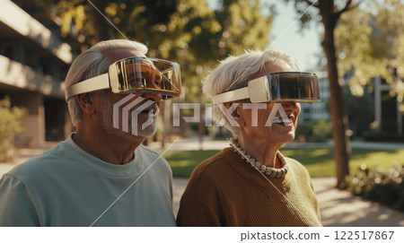 A man and a woman wearing virtual reality glasses 122517867