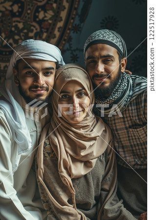 A group of three people sitting next to each other 122517928