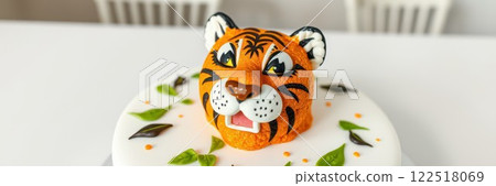 Tiger cake decoration showcases intricate design and vibrant colors for a celebration Tiger cake decoration showcases intricate design and vibrant colors for a celebration 122518069