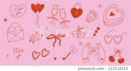 set of elements for valentine's day. set of illustrations for valentine's day, wedding, birthday. set of illustrations with hearts set of elements for valentine's day. set of illustrations for valentine's day, wedding, birthday. set of illustrations with hearts 122518324