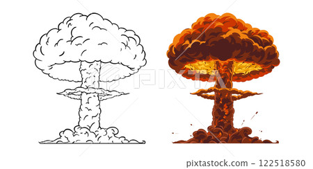 Atomic explosion in pop art and linear styles. Vector Atomic explosion in pop art and linear styles. Vector 122518580