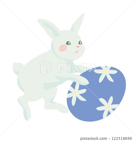 cute white rabbit easter bunny with decorative colourful Easter egg cute white rabbit easter bunny with decorative colourful Easter egg 122518699