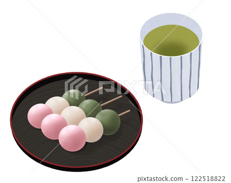 Tricolor dumplings and tea 122518822