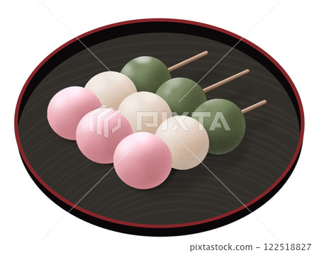 Three-colored dumplings on a round plate 122518827