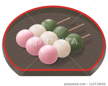 Three-colored dango on a plate 122518830