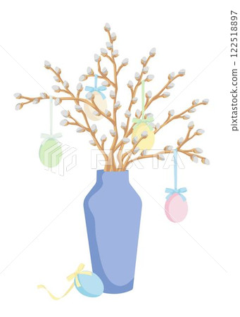 vase with willow branches and Easter eggs, vase with willow branches and Easter eggs, 122518897