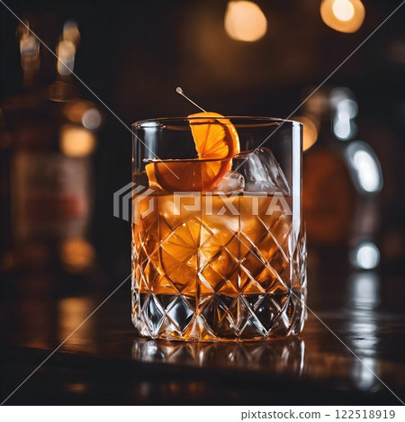 Classic Old Fashioned: A Timeless Whiskey Cocktail with a Citrus Twist in Moody Bar Lighting Classic Old Fashioned: A Timeless Whiskey Cocktail with a Citrus Twist in Moody Bar Lighting 122518919
