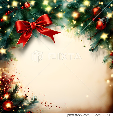 Holiday Wishes: Blank Paper with Festive Bow and Sparkling Lights 122518934