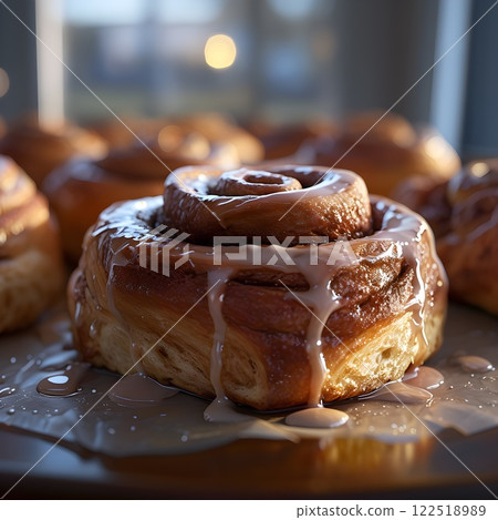 Afternoon Warmth: The Golden Glaze of a Cinnamon Roll 122518989