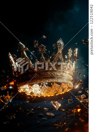 A gold crown with diamonds falling out of it 122519042