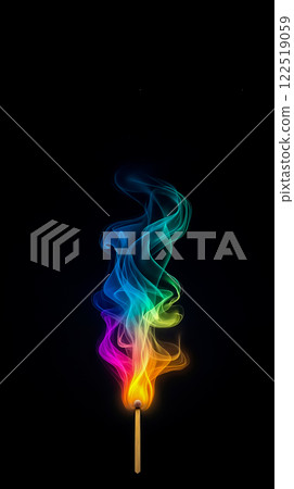 A colorful matchstick with smoke coming out of it on a black background A colorful matchstick with smoke coming out of it on a black background 122519059