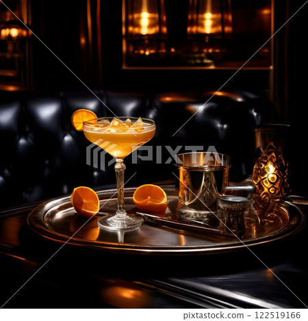 Classic Charm: Sidecar on Silver Tray in Speakeasy Ambiance Classic Charm: Sidecar on Silver Tray in Speakeasy Ambiance 122519166