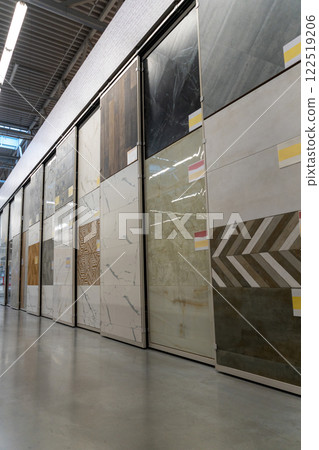 Modern store interior. Bathroom tiles and utensils shopping. Modern store interior. Bathroom tiles and utensils shopping. 122519206
