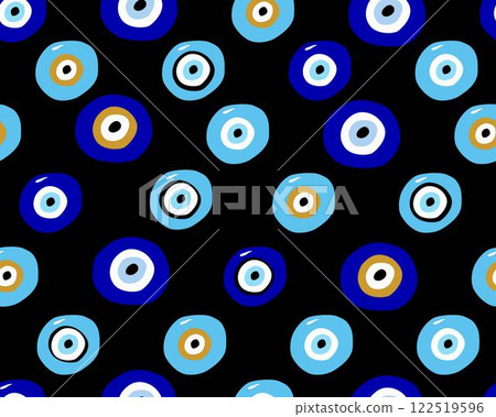 Evil eye seamless pattern. Blue colored textured vector background. Amulet Evil eye seamless pattern. Blue colored textured vector background. Amulet 122519596