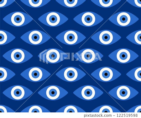 Evil eye seamless pattern. Blue colored textured vector background. Amulet Evil eye seamless pattern. Blue colored textured vector background. Amulet 122519598
